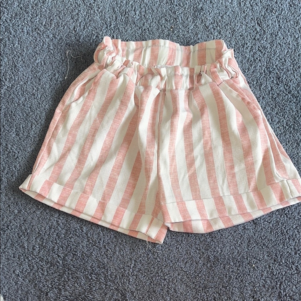 Sunset Sky Pink and White Striped Paperbag Waist Shorts